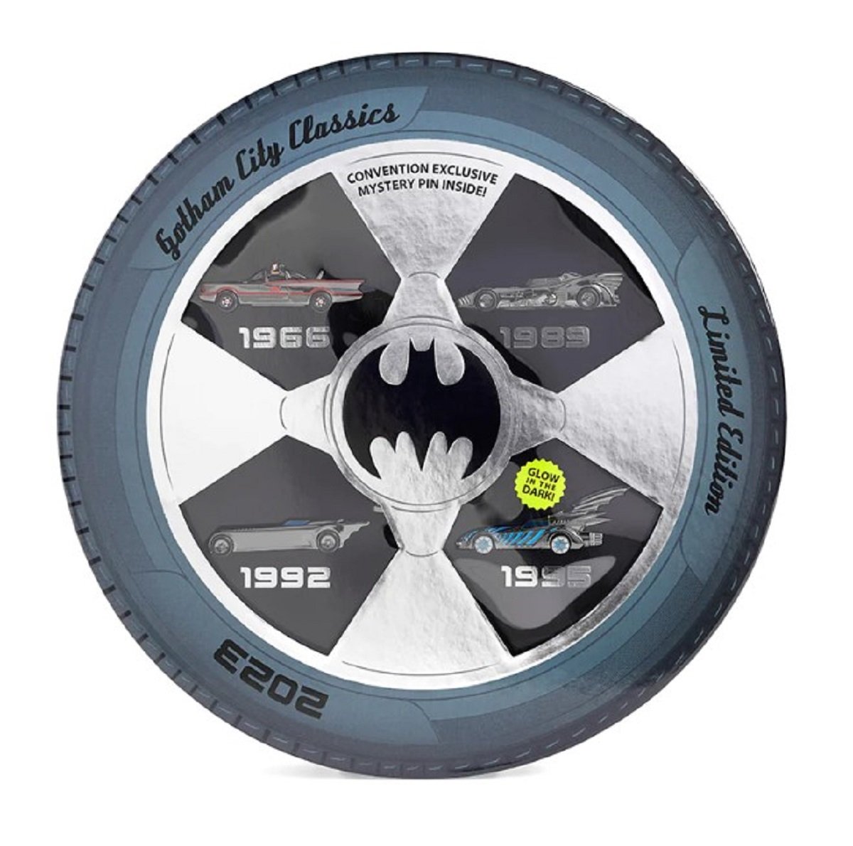 Batman Gotham City Classics Batmobile Exclusive Limited Edition Pin Set front packaging.