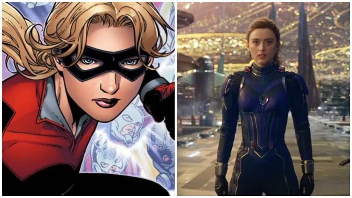 Cassie Lang in the Marvel Comics (L) and in the MCU, played by Kathryn Newton (R)