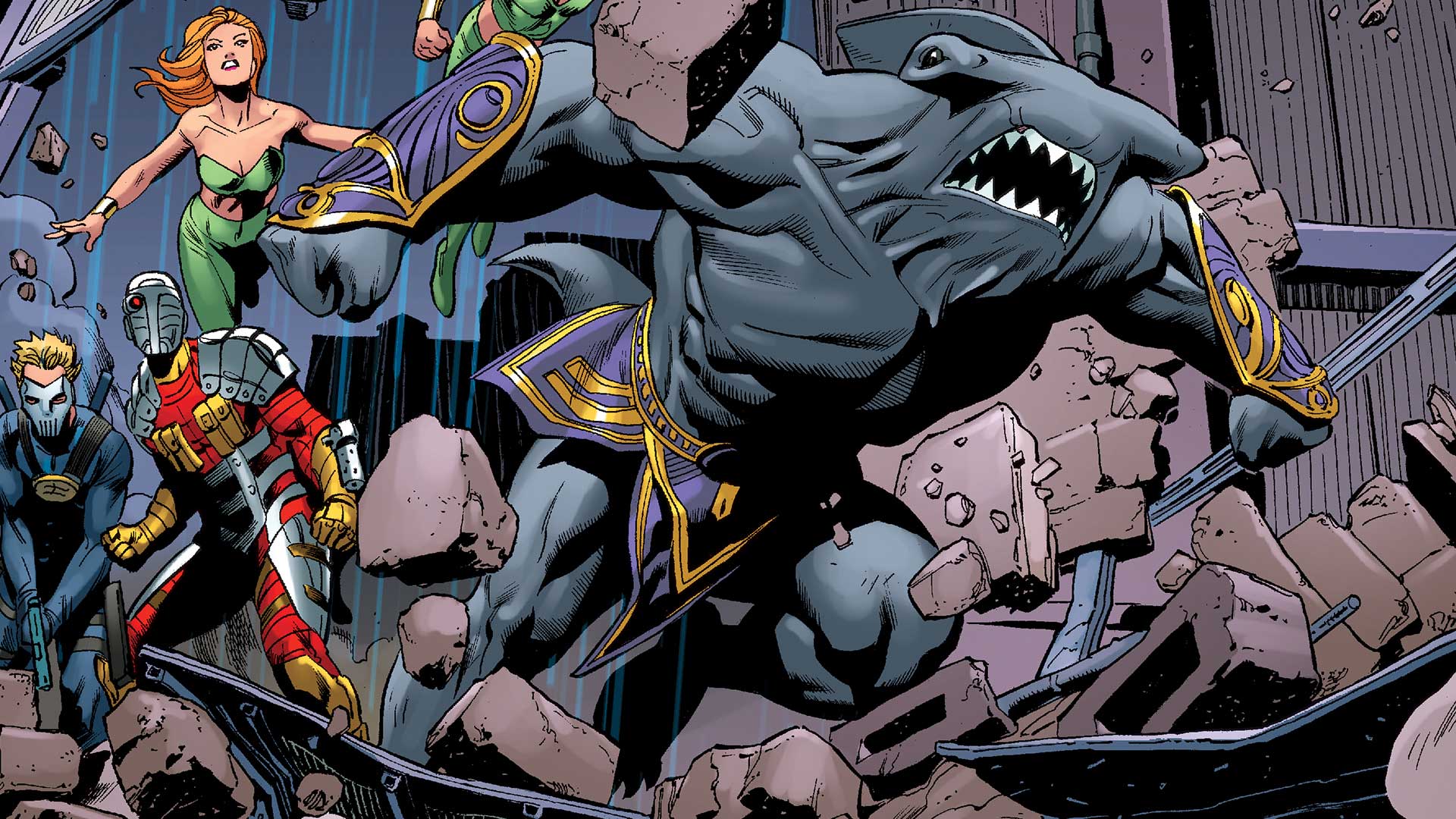 King Shark in the New 52 finds a permanent home with the Suicide Squad, and permanent enemy in Aquaman.