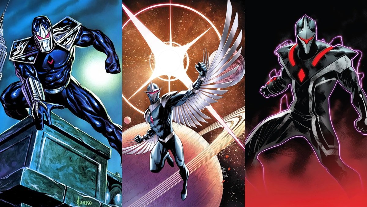 '90s superhero Darkhawk, as he has appeared over the last thirty years in the pages of Marvel Comics. 