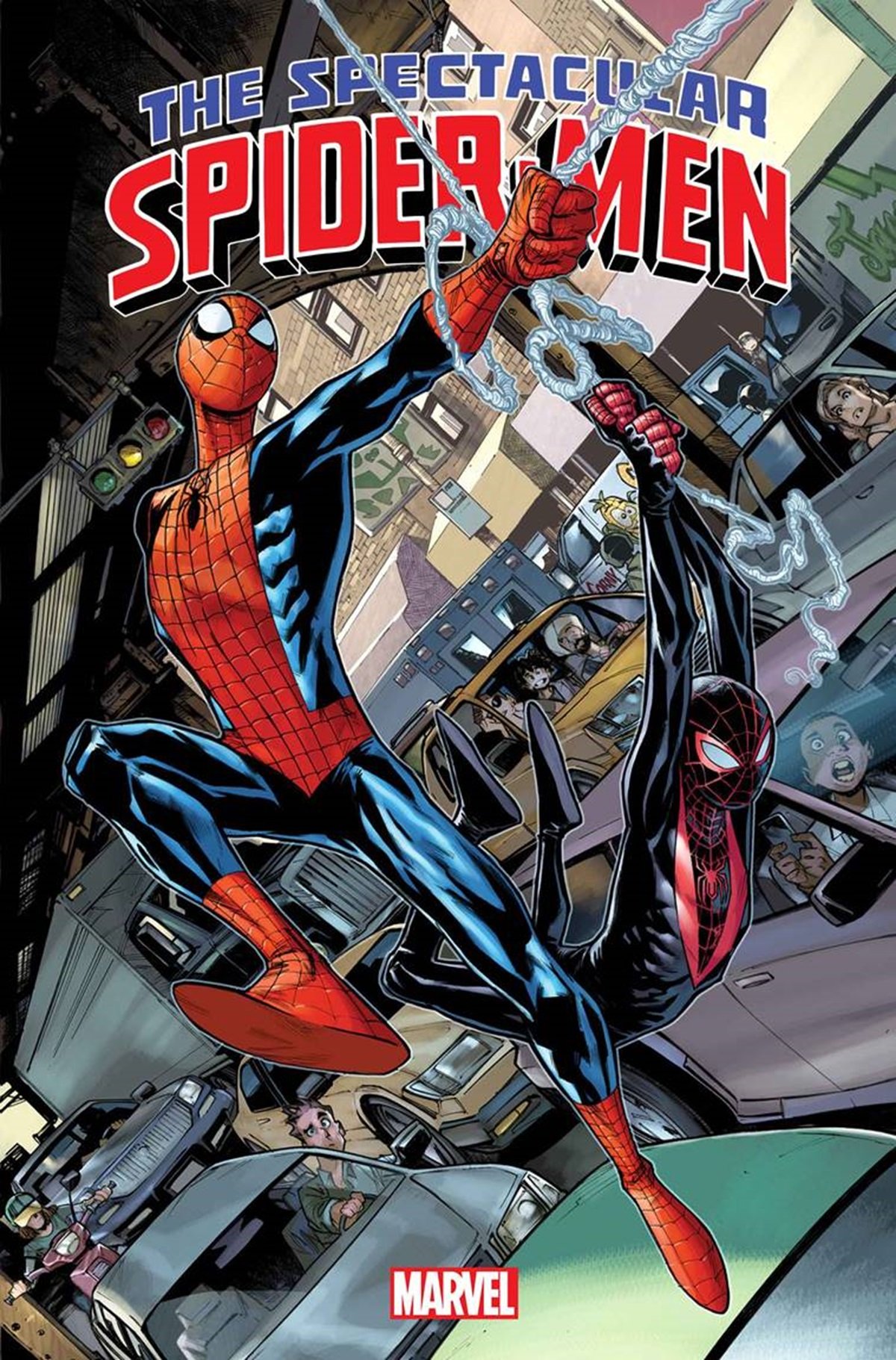 The cover to Marvel Comics' Spectacular Spider-Men by Humberto Ramos.