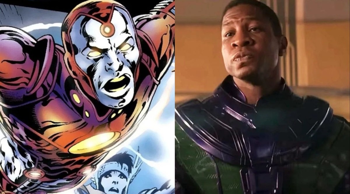 Young Avenger Iron Lad (L) and Jonathan Majors as Kang in the MCU (R). 