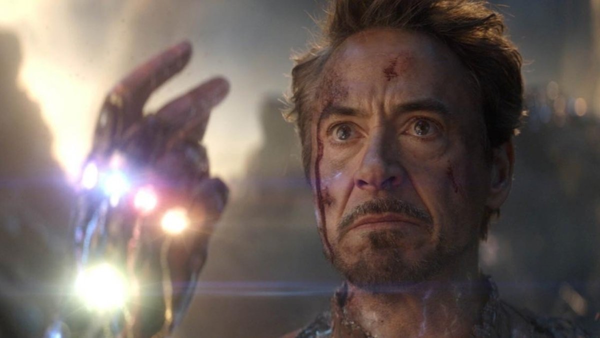 Iron Man wears the Infinity Gauntlet in Avengers: Endgame.