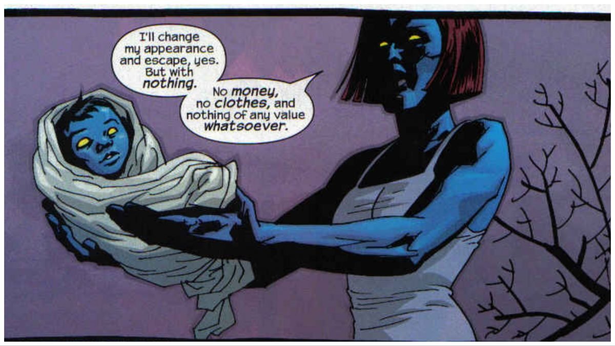 Mystique abandons baby Kurt Wagner in a flashback scene from X-Men comics.