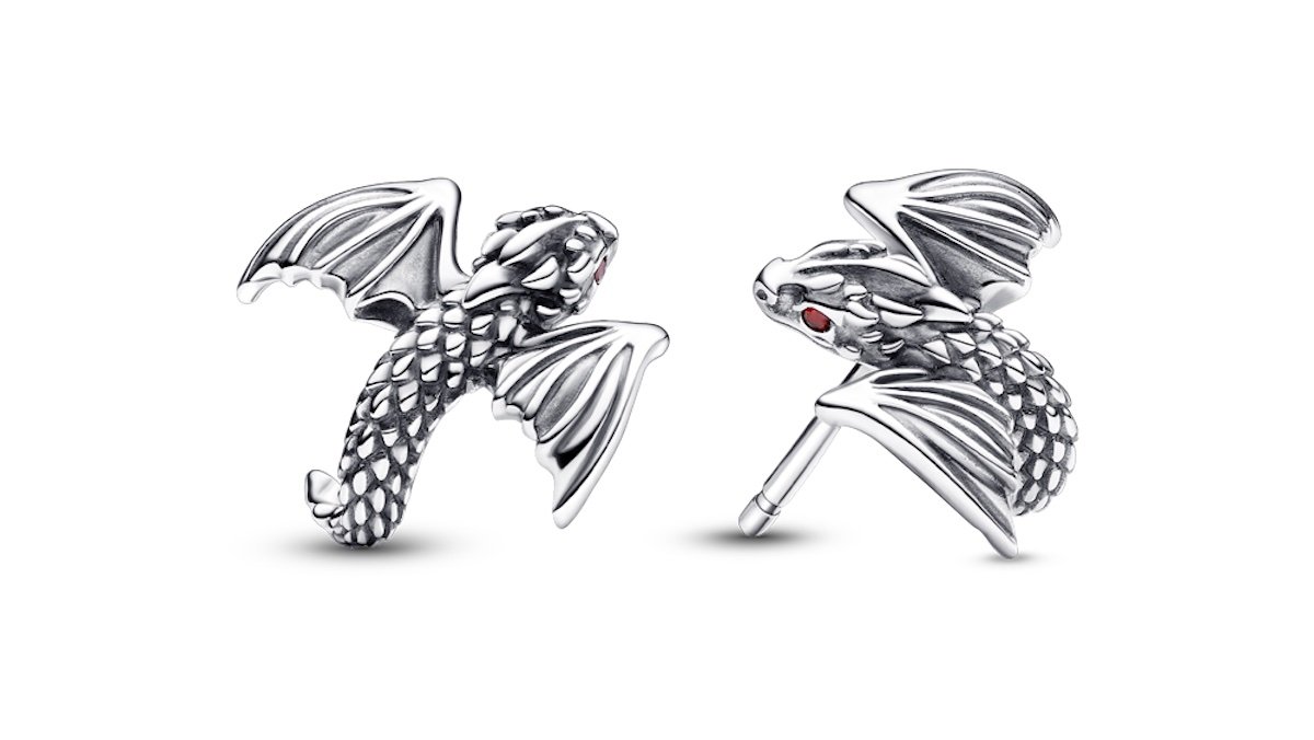 A pair of silver Game of Thrones dragon earrings from Pandora
