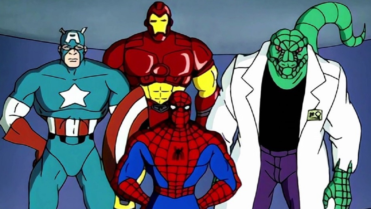 Captain America, Iron Man, Spider-Man, and Lizard in the 90s Spider-Man: The Animted Series rendition of Secret Wars.