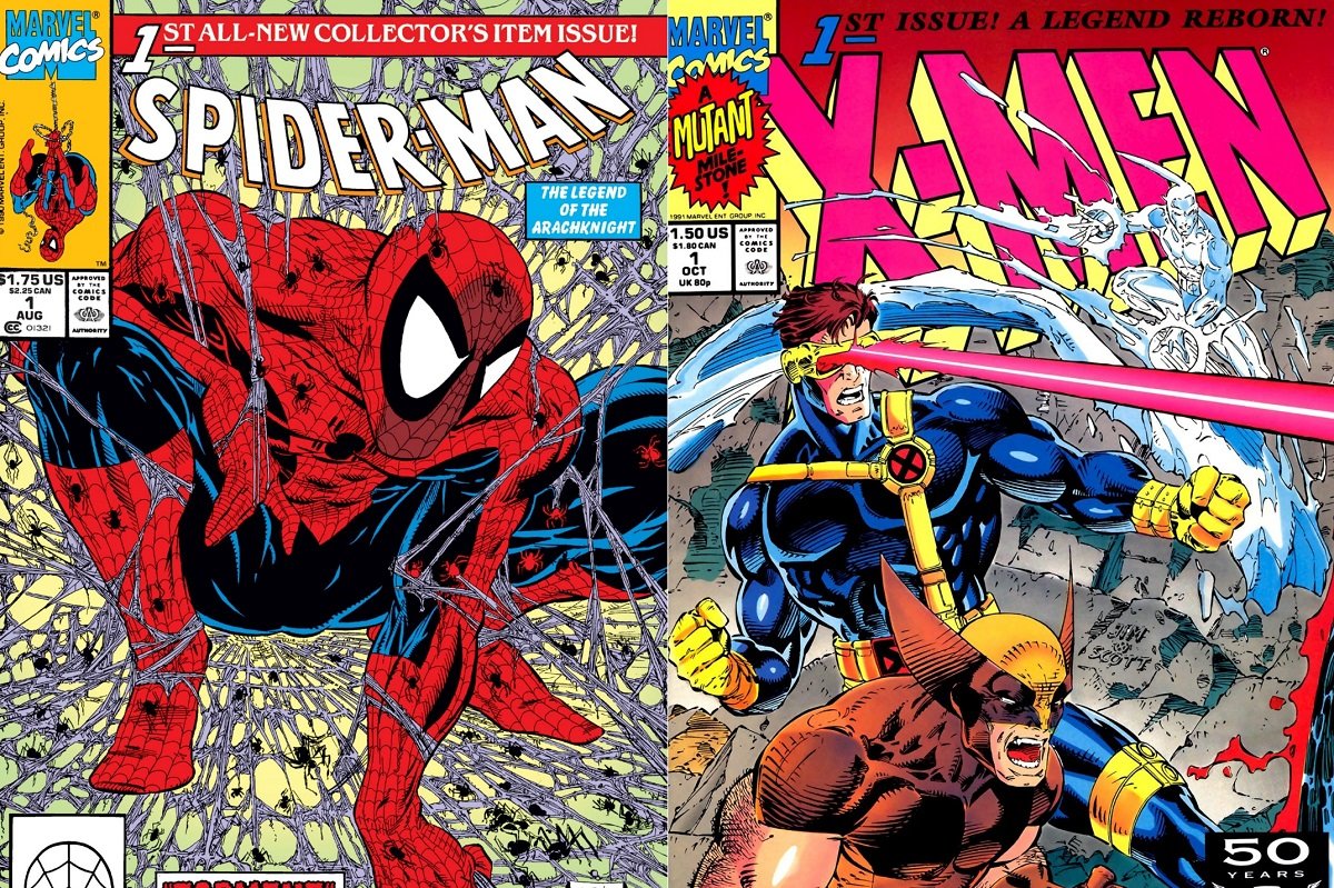 The cover for 1990's 2.5 million selling Spider-Man #1, and Jim Lee's X-Men #1 which sold 8 million copies. 