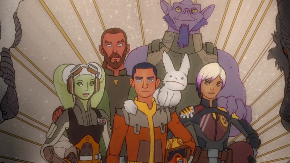 A painting of the crew of the Ghost and all its members from Star Wars Rebels' finale
