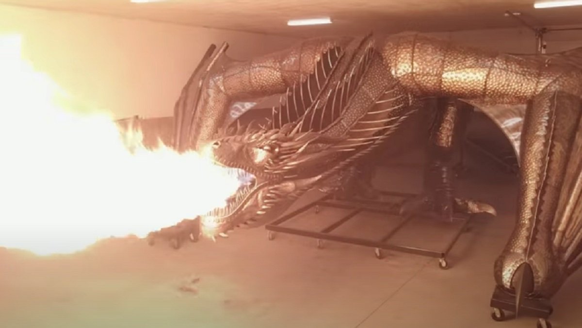 Metal sculptor Kevin Stone's 15,000 pound recreation of a Game of Thrones dragon, made of stainless steel.