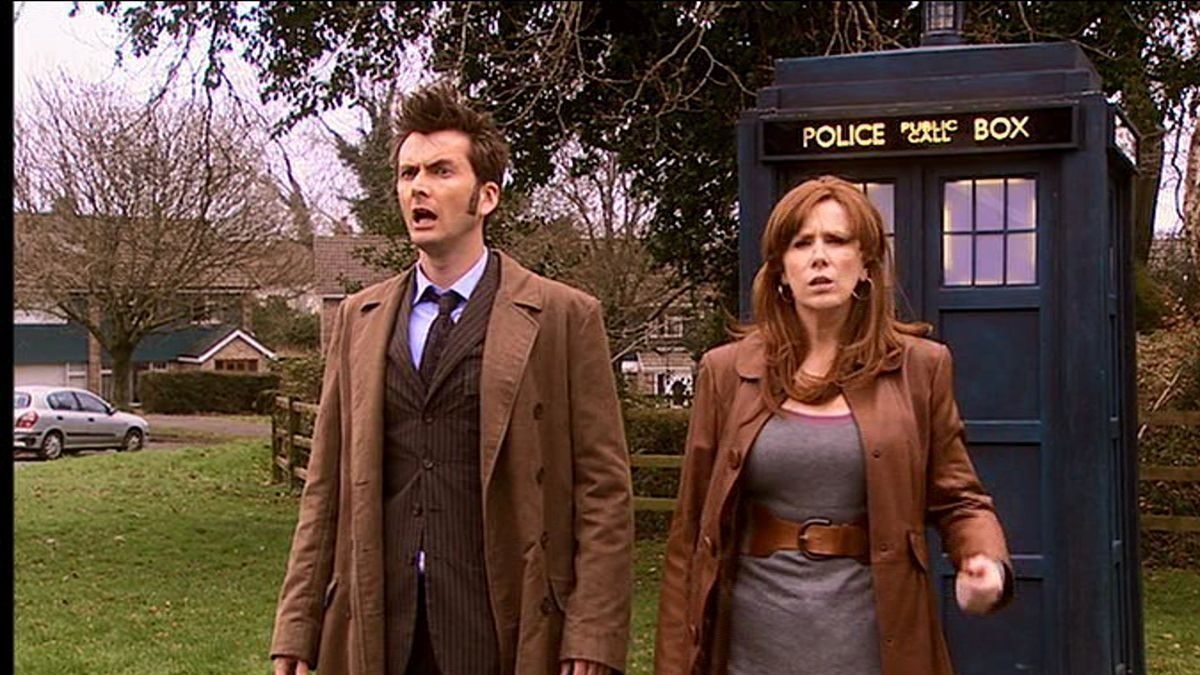 Tenth Doctor and Donna stand in front of the TARDIS in season four Doctor Who ranking
